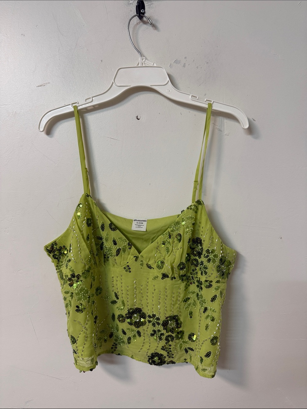 No Boundaries Lime Green Sequin Embellished Spaghetti Strap Cami Y2K